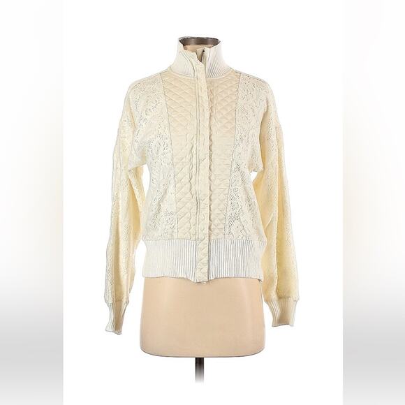 Anthro Saturday Sunday crochet and quilted zip up sweatshirt jacket, xs - Picture 1 of 11